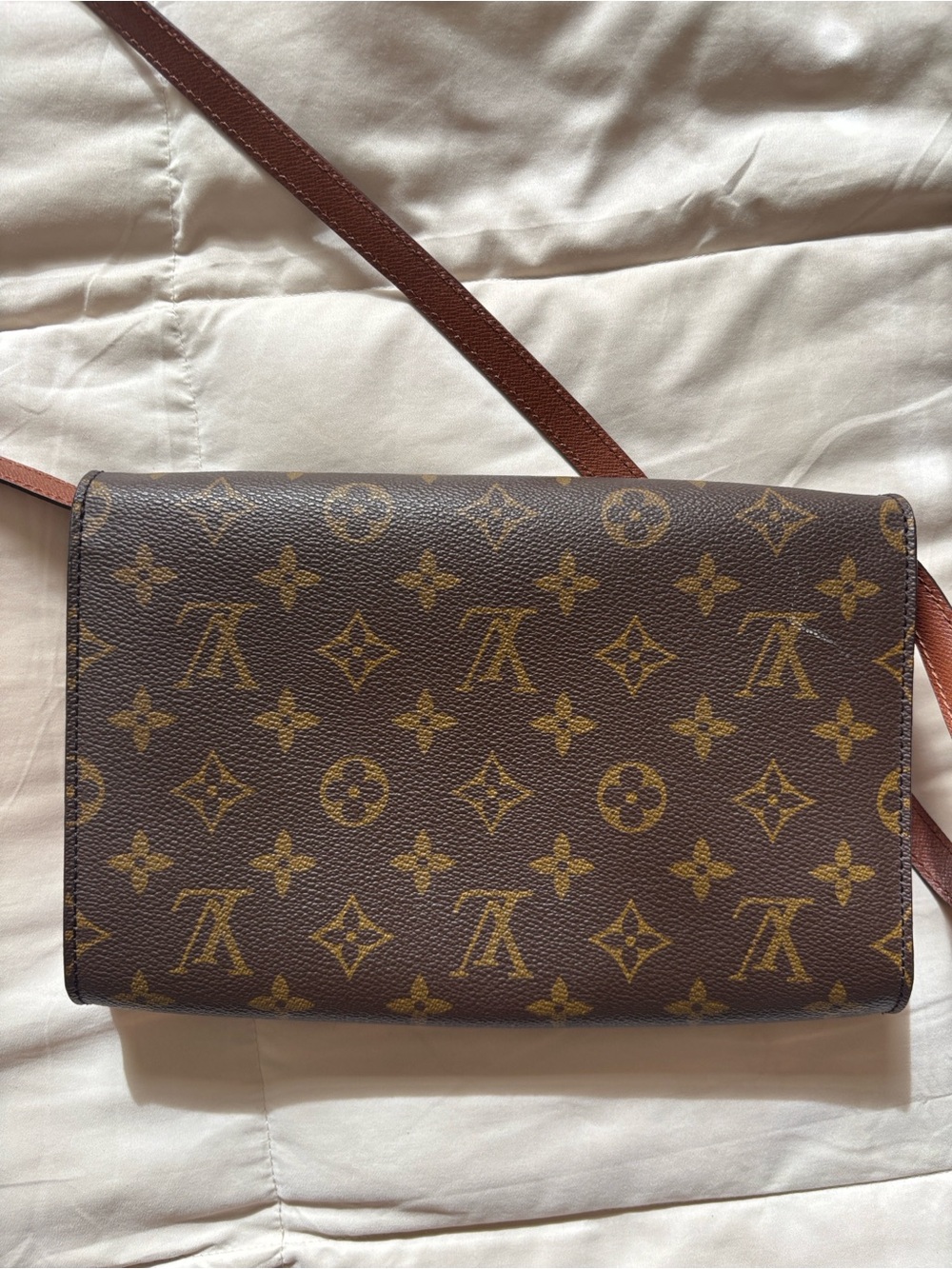 Louis Vuitton Bordeaux Monogram Crossbody Purse Brown Tan Trim Vintage with Box - Picture 13 of 15